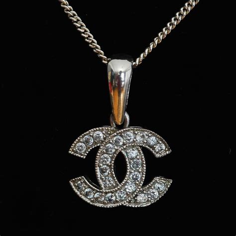 sterling silver fake chanel log chain|chanel logo pendant necklace.